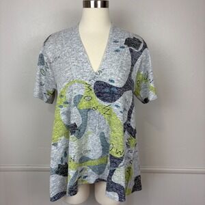 Inoah Wearable Art Knit Top Size M Gray Cats Fish Unique Funky Fun Artsy Meow